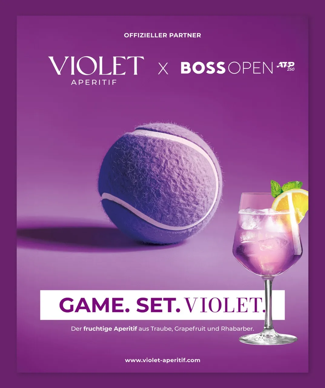 Werbeplakat für Violet mit starkem Slogan und markantem Design im Branding-Stil der Kampagne