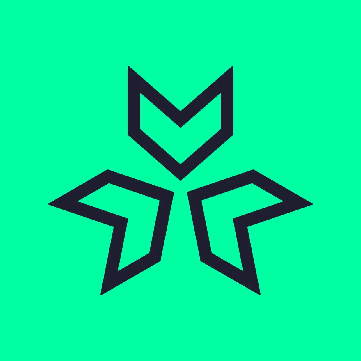 Symbolisches Logo von Tethys auf grünem Hintergrund – stilisierte Formen in Schwarz bilden ein abstraktes Emblem.